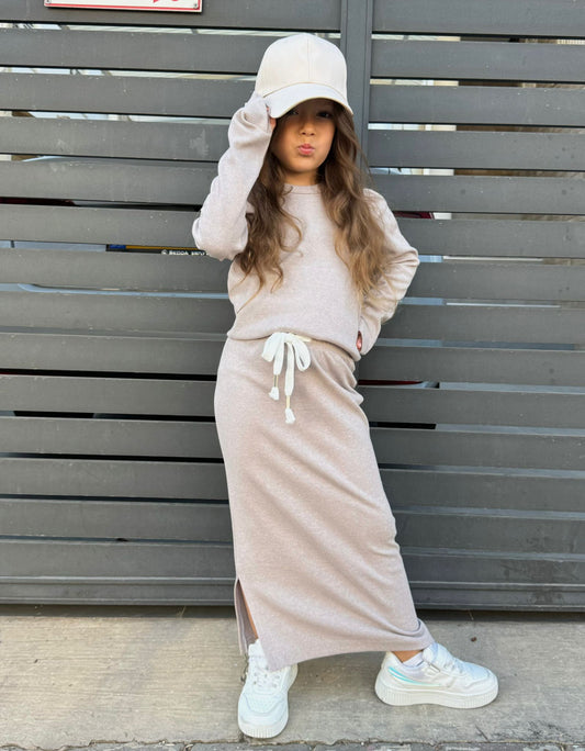 חליפת ריב בנות כפפה חצאית מקסי שסע - Anne Kids Fashion