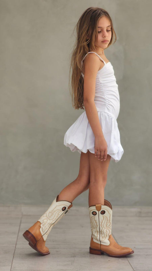 שמלה לבנה בלון - Anne Kids Fashion