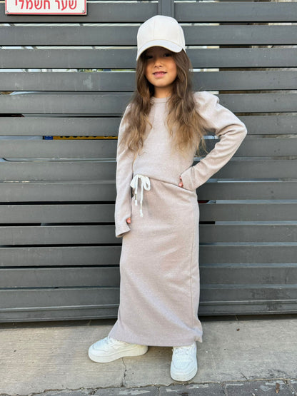 חליפת ריב בנות כפפה חצאית מקסי שסע - Anne Kids Fashion