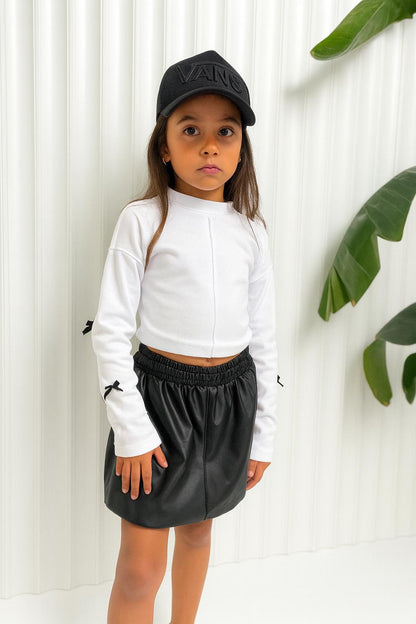 חצאית דמוי עור בלון חולצה פפיון בידיים - Anne Kids Fashion