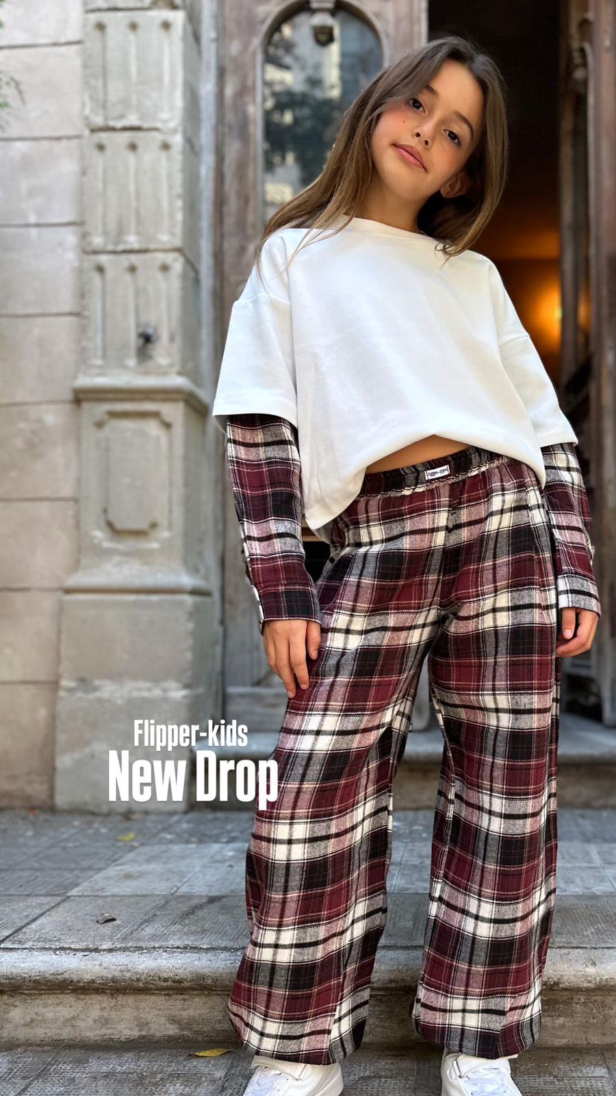 מכנס משובץ וחולצה משולבת קרופ - Anne Kids Fashion