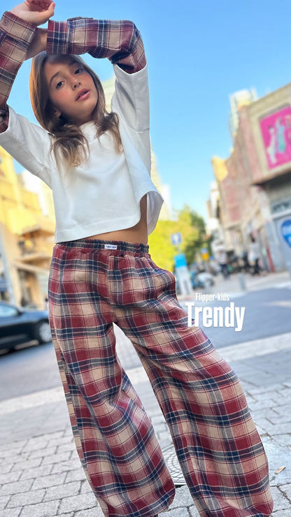 מכנס משובץ וחולצה משולבת קרופ - Anne Kids Fashion