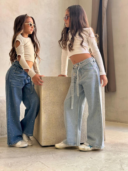 ג׳ינס ניטים חגורה - Anne Kids Fashion