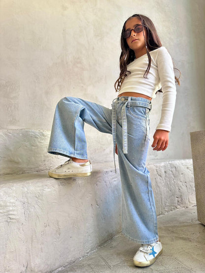 ג׳ינס ניטים חגורה - Anne Kids Fashion