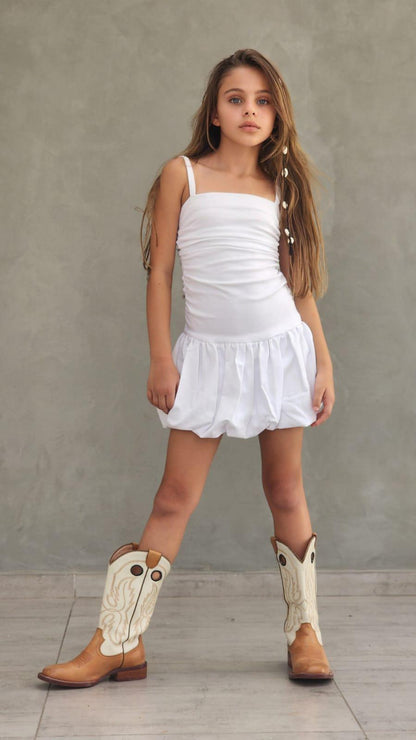 שמלה לבנה בלון - Anne Kids Fashion
