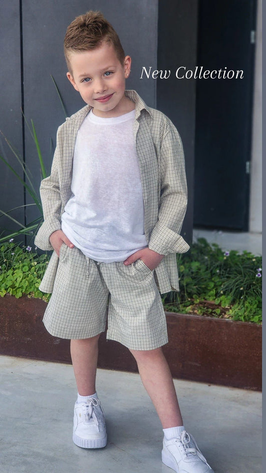 סט טריו בנים צבע חום